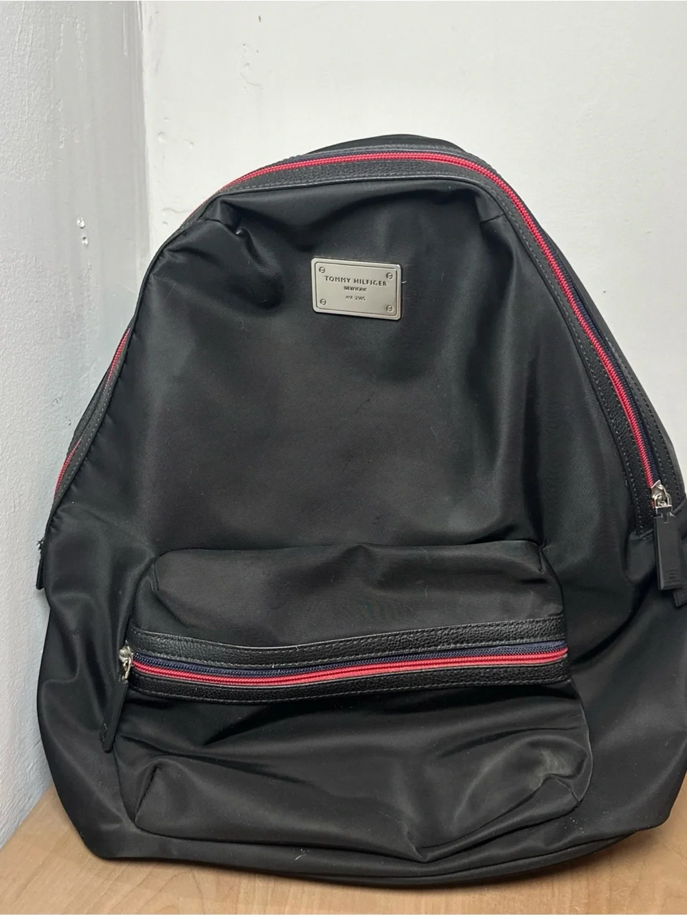 Tommy Hilfiger Black Backpack with Red Accents